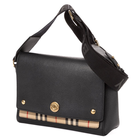 Note Crossbody Bag Leather with Vintage Check Canvas Medium