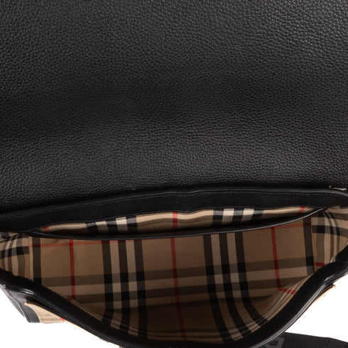 Note Crossbody Bag Leather with Vintage Check Canvas Medium