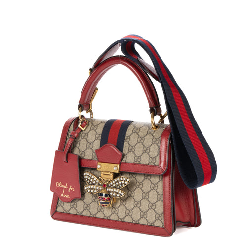 Queen Margaret Top Handle Bag GG Coated Canvas with Leather Small