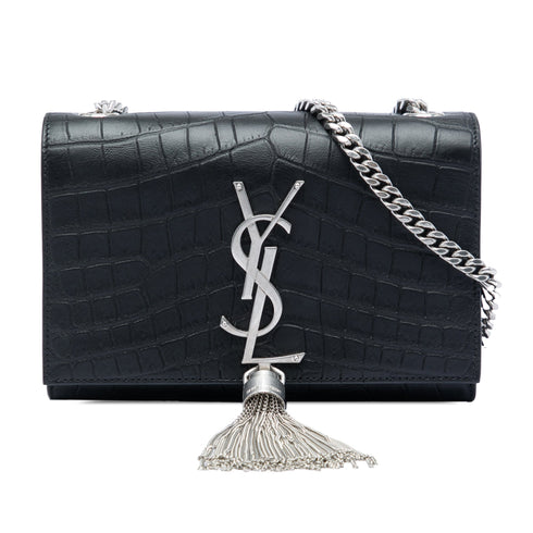 Classic Monogram Tassel Crossbody Bag Crocodile Embossed Leather Small