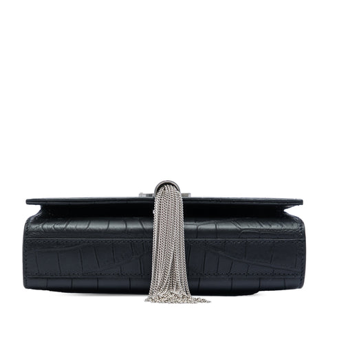 Classic Monogram Tassel Crossbody Bag Crocodile Embossed Leather Small