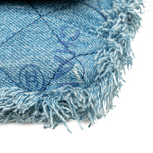 Denim Mood Flap Clutch with Chain Logo Printed Quilted Fringe Denim