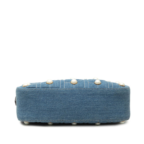 Pearly GG Marmont Shoulder Bag Embellished Matelasse Denim Small
