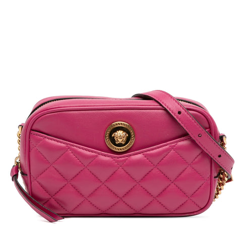 Medusa Icon Front Slip Pocket Camera Bag Quilted Leather Small