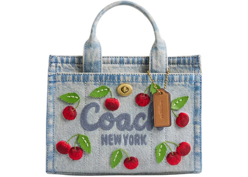Coach Cargo Tote Bag 20 With Cherry Embroidery Denim Multi