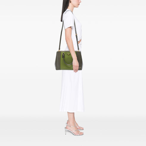 Bicolor Double Zip Lux Tote Saffiano Leather Medium