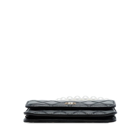 Pearl Strap CC Wallet on Chain Quilted Calfskin