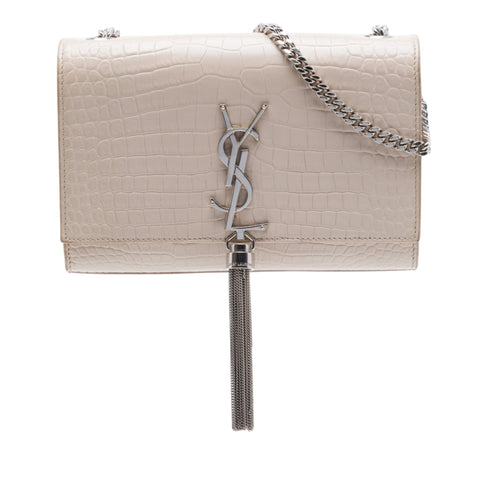 Classic Monogram Tassel Crossbody Bag Crocodile Embossed Leather Small