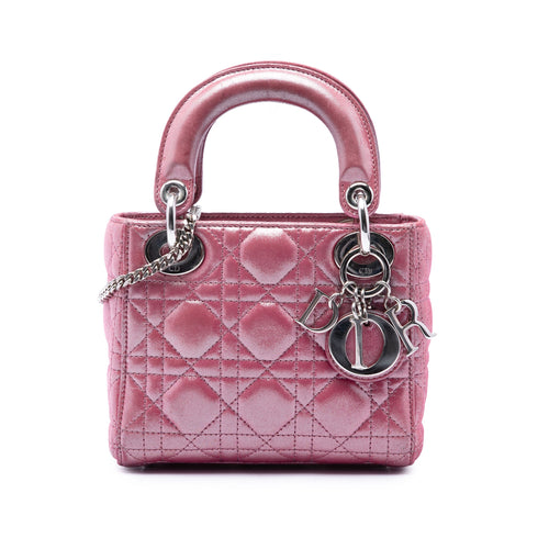 Lady Dior Chain Bag Cannage Quilt Iridescent Leather Mini