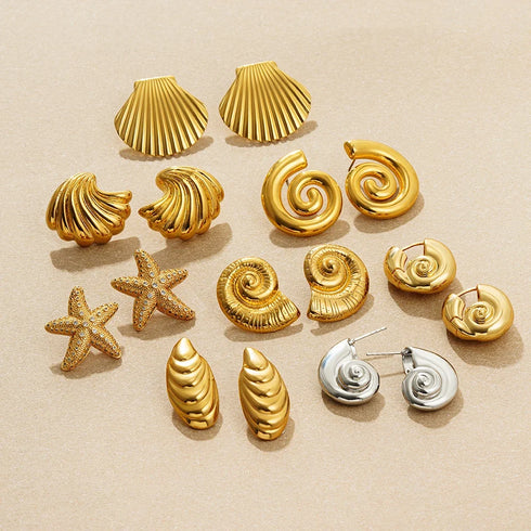 Vintage Sea & Shell Tarnish-Resistant Large Earrings