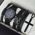 VVS Vanta Noir 6-Piece Men's Accessory Set – Leather Bracelet, Mechanical Watch & Cross Pendant Necklace Bundle