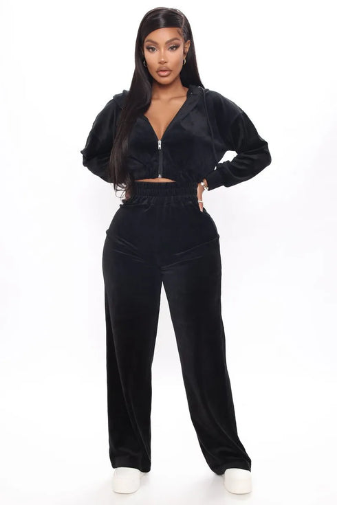 Solid Velvet Two Piece Tracksuit