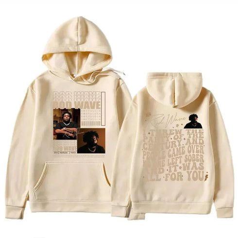 Vintage Casual Cotton Rod Wave Graphic Hoodies