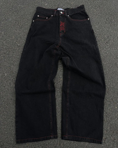 Retro Skull Embroidery Baggy Denim Pants