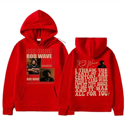Vintage Casual Cotton Rod Wave Graphic Hoodies