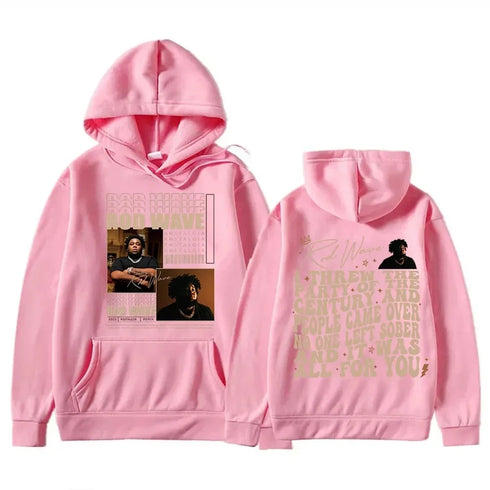 Vintage Casual Cotton Rod Wave Graphic Hoodies