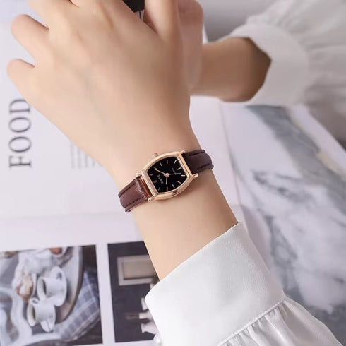 Brown Retro Square Leather Strap Women's Watch