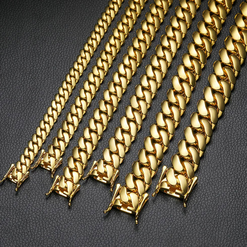 Miami Cuban Link Chain – 18K Gold Plated, 10mm to 22mm