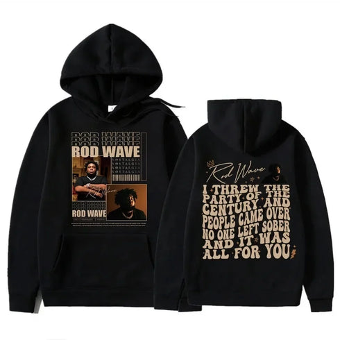 Vintage Casual Cotton Rod Wave Graphic Hoodies