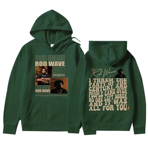 Vintage Casual Cotton Rod Wave Graphic Hoodies