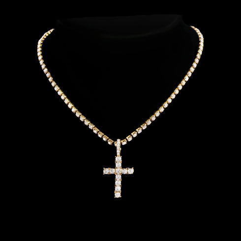 2-Piece Iced Out Bundle: 14MM Cuban + Tennis Cross Chain