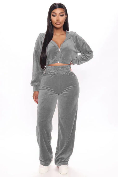 Solid Velvet Two Piece Tracksuit
