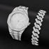 "King Frost" Iced Out Men’s Gold Watch and Miami Cuban Bracelet Luxury Bundle
