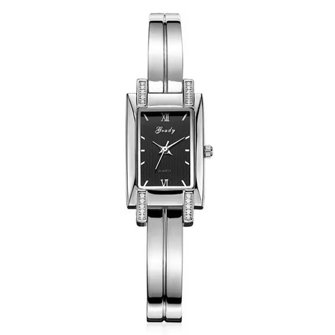 Porcelain Square Diamond Metal Women's Watch