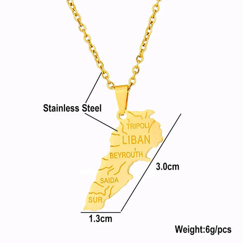 Middle East Lebanon Gold Map Necklace