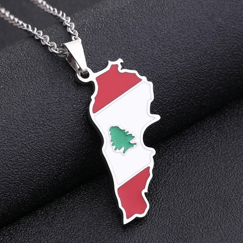 Stainless steel Enamel Lebanon Map Flag Pendant Necklace