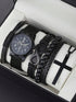 VVS Vanta Noir 6-Piece Men's Accessory Set – Leather Bracelet, Mechanical Watch & Cross Pendant Necklace Bundle