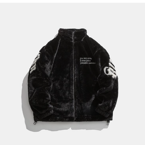 Letter Embroidered Plush Fleece Jacket