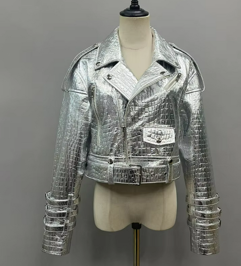 Geneviève Genuine Glossy Finish Leather Winter Jacket