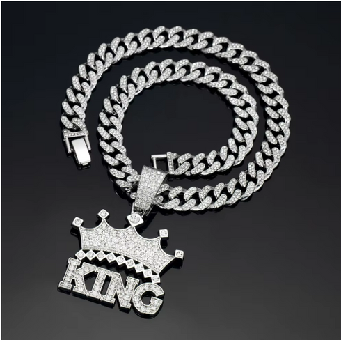 Crowned King 13mm Cuban Chain Pendant Necklace