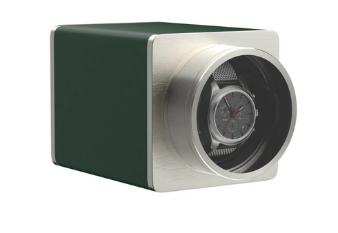 Watch Winder Single Box – Quiet Mabuchi Motor, Stackable Vegan Leather Case for Travel – Hulk Green