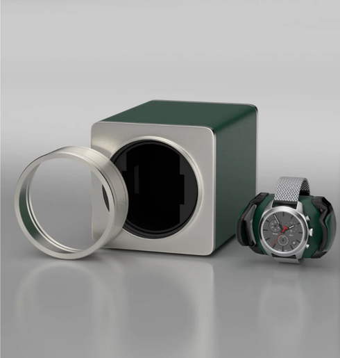 Watch Winder Single Box – Quiet Mabuchi Motor, Stackable Vegan Leather Case for Travel – Hulk Green