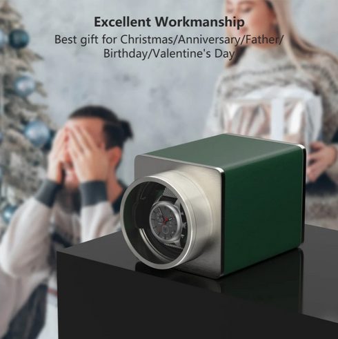 Watch Winder Single Box – Quiet Mabuchi Motor, Stackable Vegan Leather Case for Travel – Hulk Green