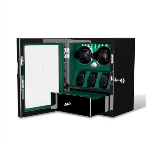 Watch Winder for 2 Watches with 3 Storage Holders, Silent Mabuchi Motor – Green