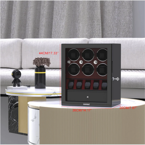 6 Classic Watch Winders for Automatic Watches with 5 Display Slots – Red