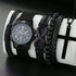 VVS Vanta Noir 6-Piece Men's Accessory Set – Leather Bracelet, Mechanical Watch & Cross Pendant Necklace Bundle