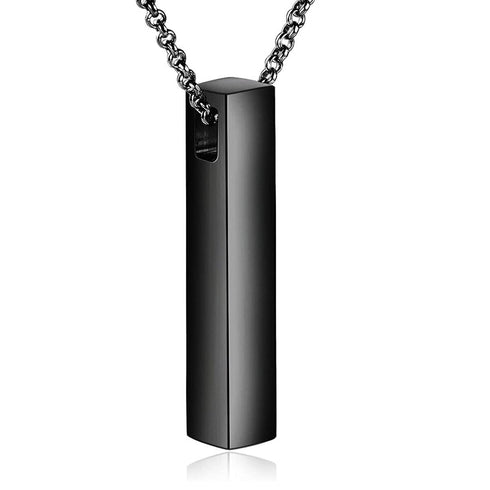 Stainless Steel Vertical Cubic Bar Container Urn Memorial Pendant Necklace