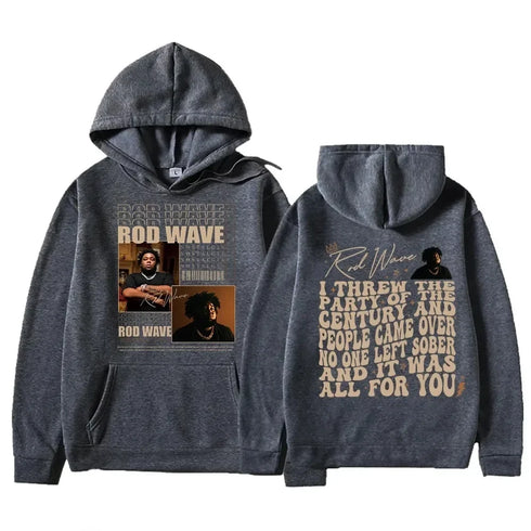 Vintage Casual Cotton Rod Wave Graphic Hoodies