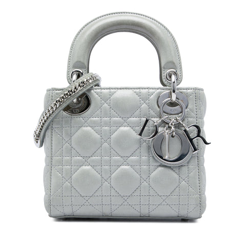 Lady Dior Chain Bag Cannage Quilt Iridescent Leather Mini
