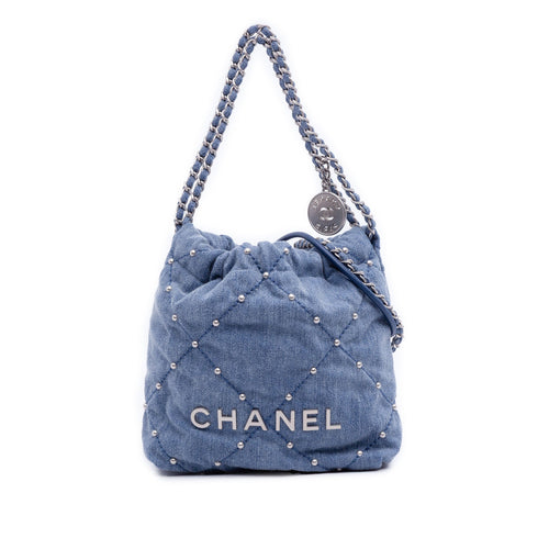 22 Chain Hobo Quilted Studded Denim Mini