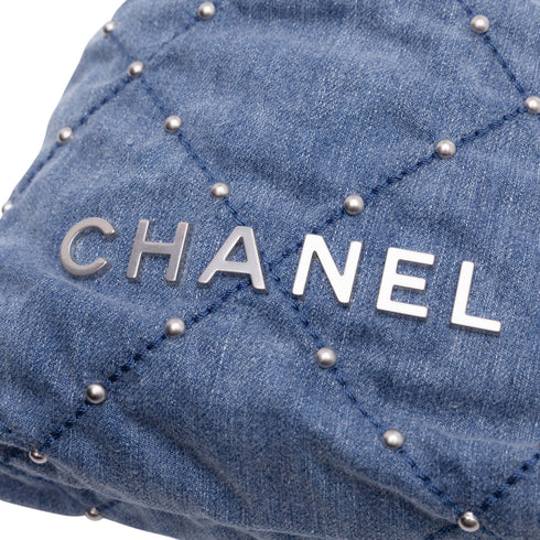 22 Chain Hobo Quilted Studded Denim Mini