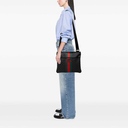 Zip Top Messenger Bag GG Coated Canvas Large