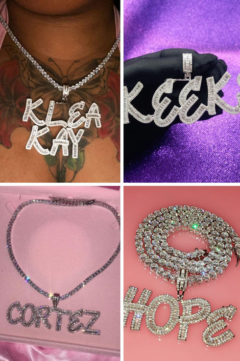Custom Name Necklace | VVS Jewelry Custom Baguette Letter Pendant Chain
