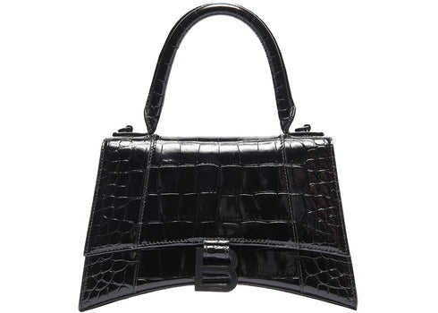 Balenciaga Hourglass Top Handle Crocodile Embossed XS Black