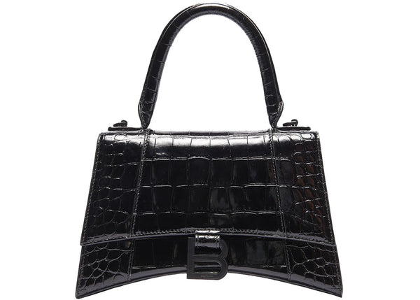 Balenciaga Hourglass Top Handle Crocodile Embossed XS Black