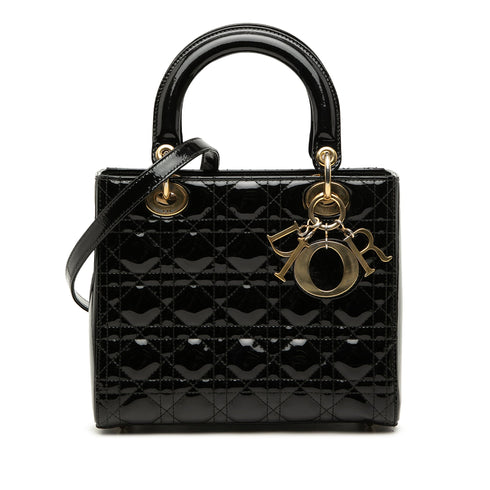 Lady Dior Bag Cannage Quilt Patent Medium